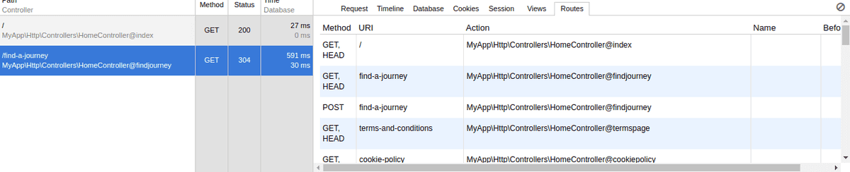 Routes tab